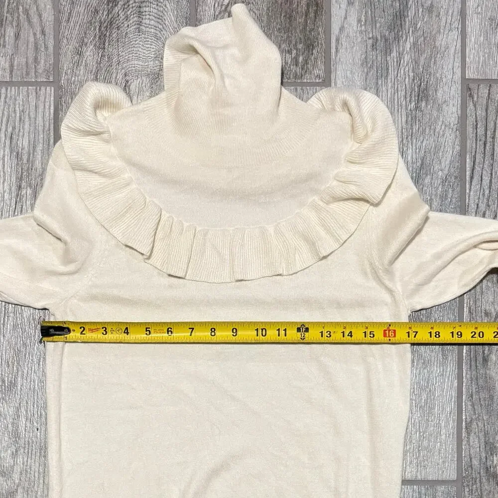 Leith NWT Womens Dress Ivory Long Sleeve Knit Turtleneck Ruffle Yoke XS SoftGirl